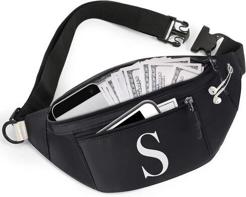 حزمة فاني الأولية، هدايا بحروف واحدة، حزمة خصر سوداء مع 3 جيوب بسحاب للنساء والرجال، حزمة فاني كروس مع حزام قابل للتعديل للتمارين الرياضية والسفر والجري (M) in Kuwait