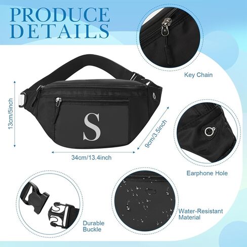 حزمة فاني الأولية، هدايا بحروف واحدة، حزمة خصر سوداء مع 3 جيوب بسحاب للنساء والرجال، حزمة فاني كروس مع حزام قابل للتعديل للتمارين الرياضية والسفر والجري (M) in Kuwait