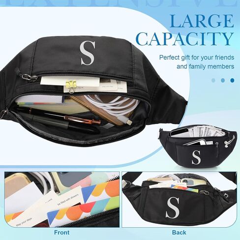 حزمة فاني الأولية، هدايا بحروف واحدة، حزمة خصر سوداء مع 3 جيوب بسحاب للنساء والرجال، حزمة فاني كروس مع حزام قابل للتعديل للتمارين الرياضية والسفر والجري (M) in Kuwait