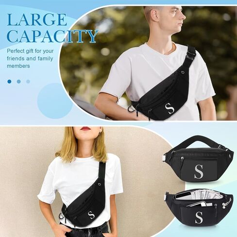 حزمة فاني الأولية، هدايا بحروف واحدة، حزمة خصر سوداء مع 3 جيوب بسحاب للنساء والرجال، حزمة فاني كروس مع حزام قابل للتعديل للتمارين الرياضية والسفر والجري (M) in Kuwait