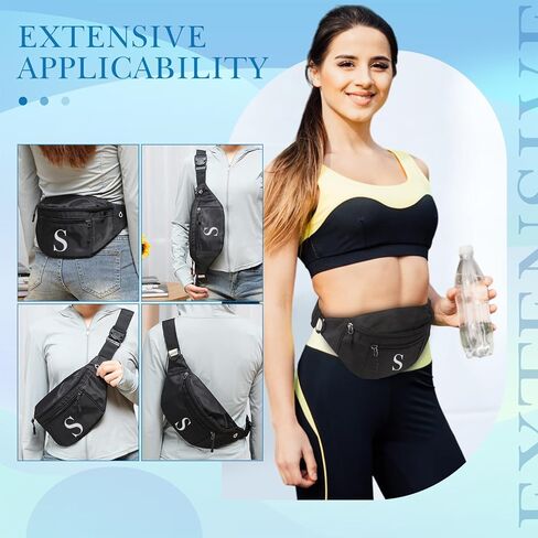 حزمة فاني الأولية، هدايا بحروف واحدة، حزمة خصر سوداء مع 3 جيوب بسحاب للنساء والرجال، حزمة فاني كروس مع حزام قابل للتعديل للتمارين الرياضية والسفر والجري (M) in Kuwait