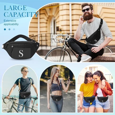 حزمة فاني الأولية، هدايا بحروف واحدة، حزمة خصر سوداء مع 3 جيوب بسحاب للنساء والرجال، حزمة فاني كروس مع حزام قابل للتعديل للتمارين الرياضية والسفر والجري (M) in Kuwait