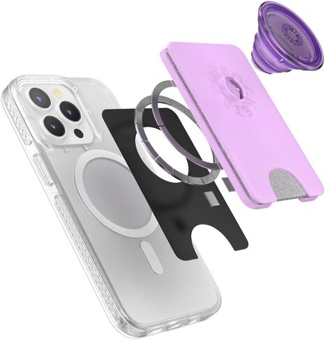 PopSockets Phone Wallet with Expanding Grip, Phone Card Holder, Wireless Charging Compatible, Wallet Compatible with MagSafe -Neo Noir in Kuwait