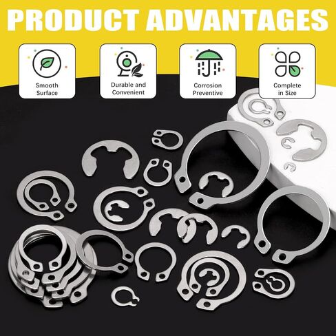 312Pcs 21 Sizes C-clip External Retaining Rings Snap Rings Assortment Set(M4-M28) with 10 Sizes E-Clip Retaining Rings Assortment Set(1.5mm-10mm), 4 in 1 Snap Ring Pliers and Tweezer in Kuwait