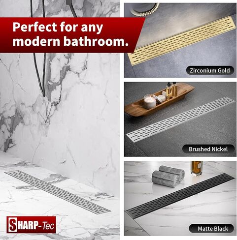 Sharp-tec Shower Drain, 32 inch Linear Shower Drain, Brushed 304 Stainless Steel Rectangular Shower Floor Drain with Adjustable Leveling Feet, Hair Strainer, cUPC Certified, ST-096-32S in Saudi Arabia