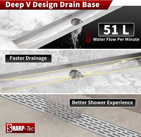 Sharp-tec Shower Drain, 32 inch Linear Shower Drain, Brushed 304 Stainless Steel Rectangular Shower Floor Drain with Adjustable Leveling Feet, Hair Strainer, cUPC Certified, ST-096-32S in Saudi Arabia