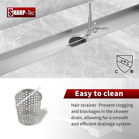 Sharp-tec Shower Drain, 32 inch Linear Shower Drain, Brushed 304 Stainless Steel Rectangular Shower Floor Drain with Adjustable Leveling Feet, Hair Strainer, cUPC Certified, ST-096-32S in Saudi Arabia
