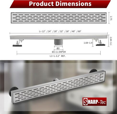 Sharp-tec Shower Drain, 32 inch Linear Shower Drain, Brushed 304 Stainless Steel Rectangular Shower Floor Drain with Adjustable Leveling Feet, Hair Strainer, cUPC Certified, ST-096-32S in Saudi Arabia