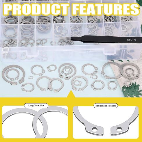 266Pcs 21 Sizes M4-M28 External Retaining Rings Assortment Kit, Circlip Retainer Rings, Circlip Snap Retaining C-Clips with Tweezer for Axles, Shafts and Other Moving Parts in Kuwait