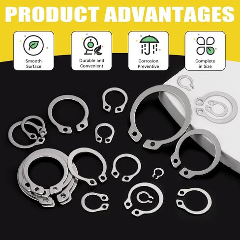 266Pcs 21 Sizes M4-M28 External Retaining Rings Assortment Kit, Circlip Retainer Rings, Circlip Snap Retaining C-Clips with Tweezer for Axles, Shafts and Other Moving Parts in Kuwait