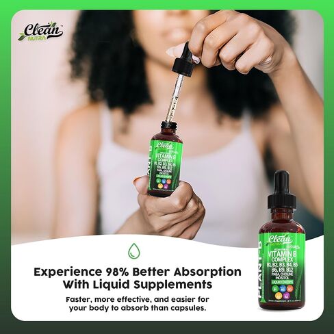Vitamin B Complex Liquid Drops | Thiamine B1, B6, B2, B3, B4, B5, B7 B9, B12, Niacinamide, Paba, Choline Inositol Taurine Probiotics Beet Root Spirulina - Plant-B Vitamin Supplements by Clean Nutra in Saudi Arabia