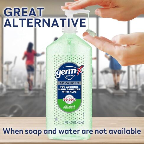 Germ-x Advanced Hand Sanitizer with Aloe and Vitamin E, Moisturizing Gel, Instant and No Rinse Formula, Pump Bottle, Back to School Supplies College, 8 Fl Oz (Pack of 6) in Kuwait