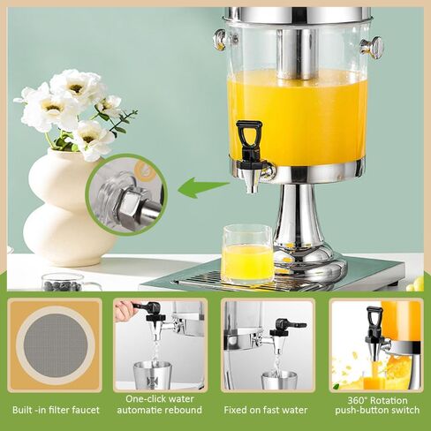 2 Gallon Beverage Dispenser, Hot Cold Drink Dispenser with Ice Container and Stainless Steel Drip Trays for Hot Tea, Coffee, Cold Milk, Water, Juice, Beer (2 Gallon) in Saudi Arabia