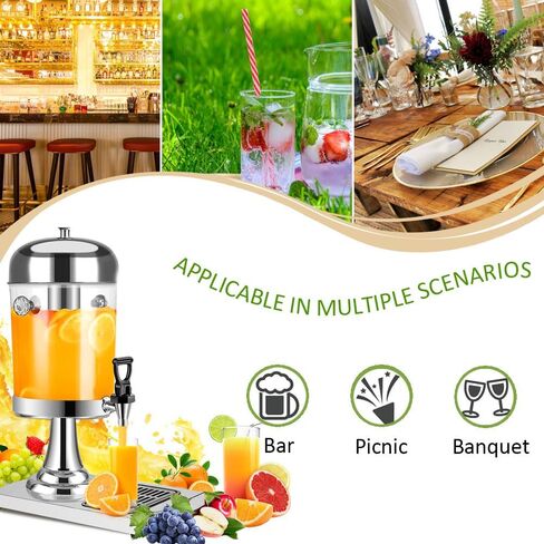 2 Gallon Beverage Dispenser, Hot Cold Drink Dispenser with Ice Container and Stainless Steel Drip Trays for Hot Tea, Coffee, Cold Milk, Water, Juice, Beer (2 Gallon) in Saudi Arabia