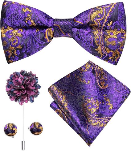 Dubulle Mens Bowtie and Lapel Pin Set Paisley Floral Pretied Bowtie with Pocket Square Cufflinks in Saudi Arabia