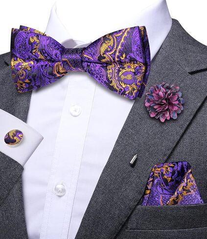 Dubulle Mens Bowtie and Lapel Pin Set Paisley Floral Pretied Bowtie with Pocket Square Cufflinks in Saudi Arabia