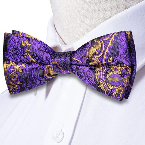 Dubulle Mens Bowtie and Lapel Pin Set Paisley Floral Pretied Bowtie with Pocket Square Cufflinks in Saudi Arabia