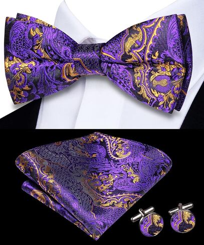 Dubulle Mens Bowtie and Lapel Pin Set Paisley Floral Pretied Bowtie with Pocket Square Cufflinks in Saudi Arabia