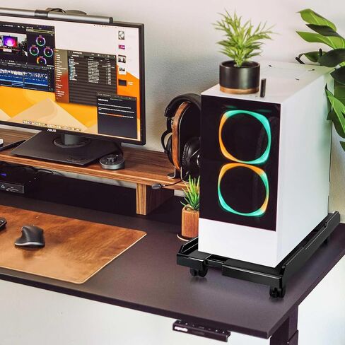 Ranslen Computer Tower Stand PC Stand, Adjustable PC Tower Stand Mobile CPU Stand for Gaming Office Mid Tower Under Desk(White) in Saudi Arabia