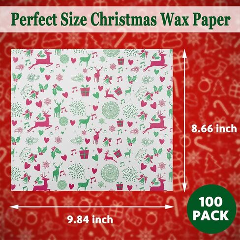 100 قطعة من أوراق شمع عيد الميلاد من CAMKYDE للطعام، أوراق ورقية مقاومة للدهون لعيد الميلاد المجيد (حلوى حمراء) in Kuwait