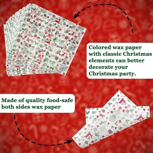 100 قطعة من أوراق شمع عيد الميلاد من CAMKYDE للطعام، أوراق ورقية مقاومة للدهون لعيد الميلاد المجيد (حلوى حمراء) in Kuwait