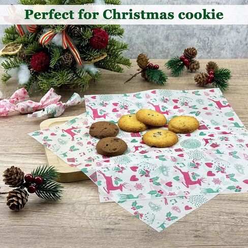 100 قطعة من أوراق شمع عيد الميلاد من CAMKYDE للطعام، أوراق ورقية مقاومة للدهون لعيد الميلاد المجيد (حلوى حمراء) in Kuwait