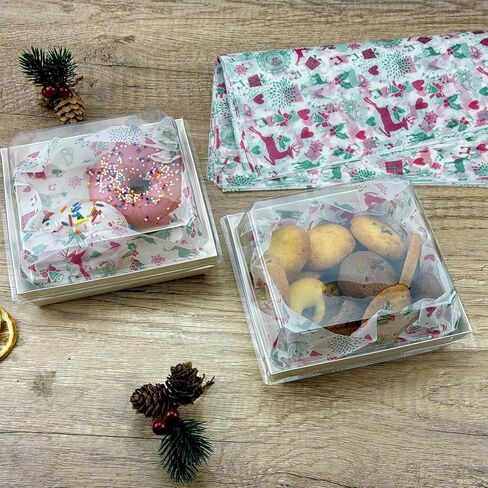 100 قطعة من أوراق شمع عيد الميلاد من CAMKYDE للطعام، أوراق ورقية مقاومة للدهون لعيد الميلاد المجيد (حلوى حمراء) in Kuwait