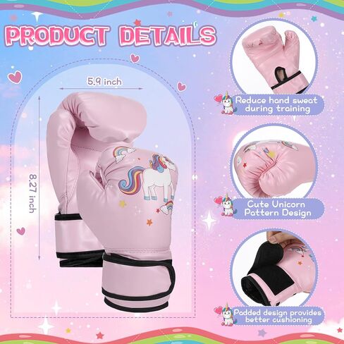 Boxing Headgear and Gloves Set for Kids Youth Pink 4oz Unicorn Boxing Gloves and Wrestling Headgear Boxing Sparring Equipment for Boxing Kick Boxing Muay Thai BJJ Karate Training in Kuwait