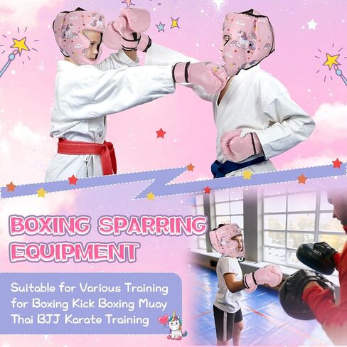 Boxing Headgear and Gloves Set for Kids Youth Pink 4oz Unicorn Boxing Gloves and Wrestling Headgear Boxing Sparring Equipment for Boxing Kick Boxing Muay Thai BJJ Karate Training in Kuwait