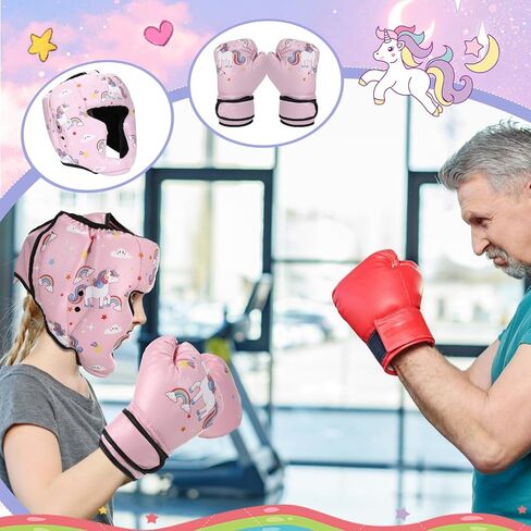 Boxing Headgear and Gloves Set for Kids Youth Pink 4oz Unicorn Boxing Gloves and Wrestling Headgear Boxing Sparring Equipment for Boxing Kick Boxing Muay Thai BJJ Karate Training in Kuwait
