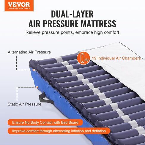 VEVOR Alternating Air Pressure Mattress, Dual-Layer Alternating Pressure Pad for Hospital Beds, 450LBS Loading Air Mattress for Bed Sores with Electric Quiet Pump, A, B-C Pressure Modes in Saudi Arabia