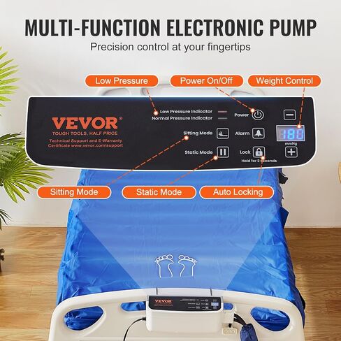 VEVOR Alternating Air Pressure Mattress, Dual-Layer Alternating Pressure Pad for Hospital Beds, 450LBS Loading Air Mattress for Bed Sores with Electric Quiet Pump, A, B-C Pressure Modes in Saudi Arabia