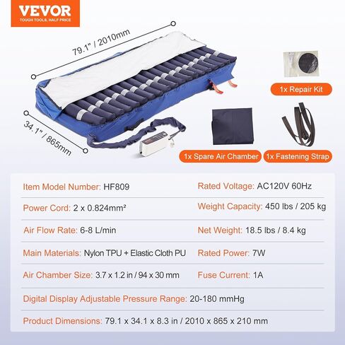 VEVOR Alternating Air Pressure Mattress, Dual-Layer Alternating Pressure Pad for Hospital Beds, 450LBS Loading Air Mattress for Bed Sores with Electric Quiet Pump, A, B-C Pressure Modes in Saudi Arabia