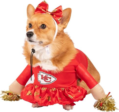 NFL San Francisco 49ers Officially Licensed Cheer Dog Costume by MODERN HERO Includes Dress with Faux Stuffed arms and Tinsel pom-poms and Satin Bow Headband (Small) in Kuwait