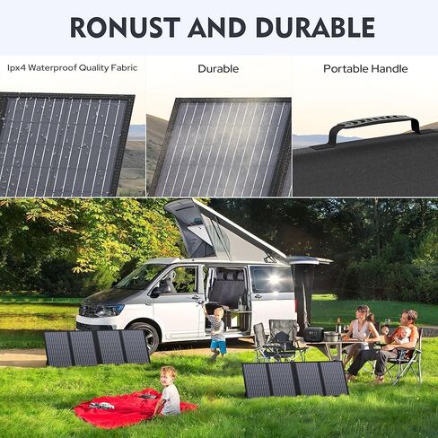 ENGINSTAR 60W Foldable Solar Panel Charger with 18V DC Outlet for Portable Power Stations EnginStar/Jackery/Rockpals/Flashfish, Portable Solar Generator with QC 3.0 for Outdoor Camping Van RV Trip in Kuwait