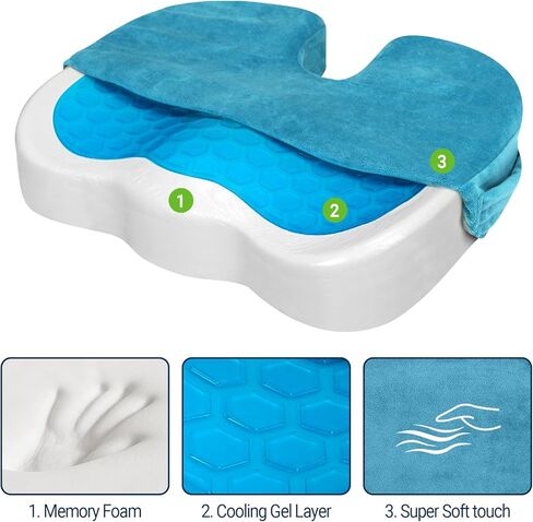 Gel Seat Cushion – Office Chair Cushion – Non-Slip Gel Memory Foam Coccyx Cushion for Tailbone Pain - Desk Chair Car Seat Cushion Driving - Sciatica Back Pain Relief, Velvet, Purple in Saudi Arabia