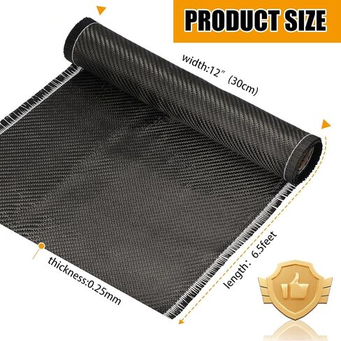 6.5ft x 12" Carbon Fiber Fabric Black Carbon Fiber Sheet Pure Carbon Fiber Cloth 2 x 2 Twill Weave-3k/220g for Cars Structural Reinforcement on Concrete Wall Basement Boat Repair in Saudi Arabia