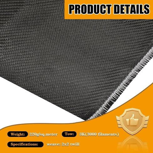 6.5ft x 12" Carbon Fiber Fabric Black Carbon Fiber Sheet Pure Carbon Fiber Cloth 2 x 2 Twill Weave-3k/220g for Cars Structural Reinforcement on Concrete Wall Basement Boat Repair in Saudi Arabia