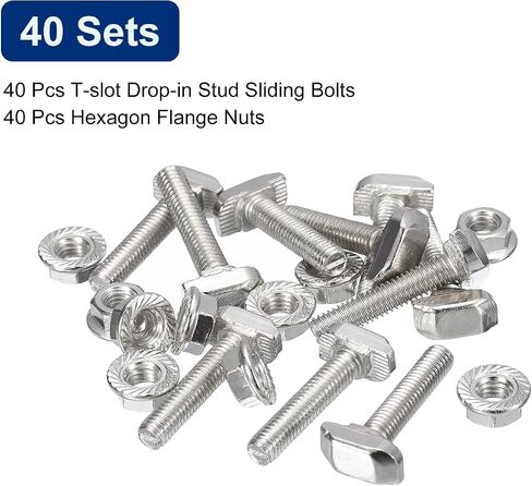 uxcell M8x16mm T فتحة مسمار منسدل ومجموعة M8 سداسية شفة صامولة، 20 مجموعة مطرقة رأس T-Bolt T شكل مسمار منزلق لـ 30 سلسلة من الألومنيوم in Saudi Arabia