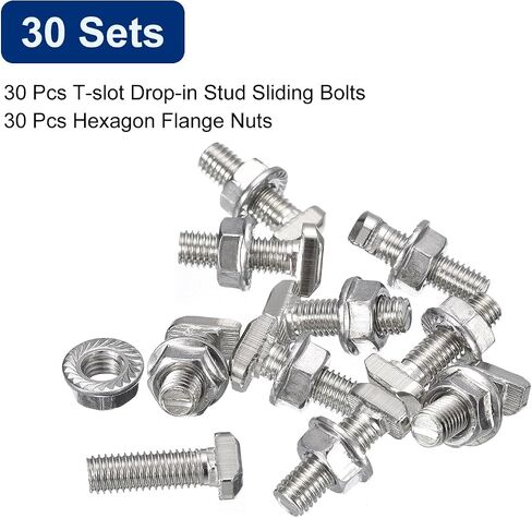 uxcell M8x16mm T فتحة مسمار منسدل ومجموعة M8 سداسية شفة صامولة، 20 مجموعة مطرقة رأس T-Bolt T شكل مسمار منزلق لـ 30 سلسلة من الألومنيوم in Saudi Arabia