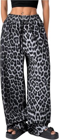MakeMeChic Women's Leopard Print Drawstring Waist Sweatpants Loose Fit Wide Leg Jogger Pants in Kuwait