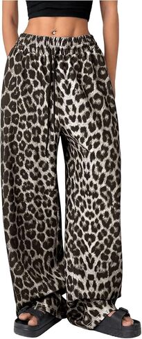 MakeMeChic Women's Leopard Print Drawstring Waist Sweatpants Loose Fit Wide Leg Jogger Pants in Kuwait