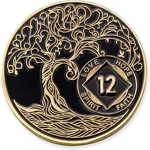2 Years Black & Gold Plated NA Coin - Sobriety Mint Twisted Tree of Life Recovery Medallion/Chip - Black/Gold in Saudi Arabia