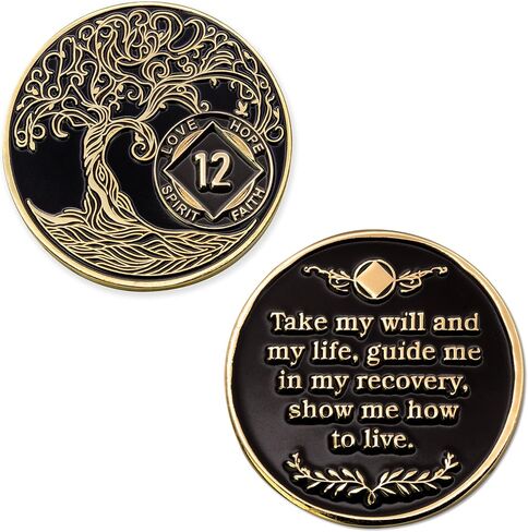 2 Years Black & Gold Plated NA Coin - Sobriety Mint Twisted Tree of Life Recovery Medallion/Chip - Black/Gold in Saudi Arabia