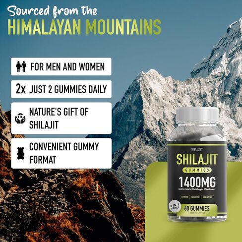 Shilajit Gummies 1400mg with Ashwagandha & Chaga, Fulvic & Humic Acid, Iron & Calcium, 100% Natural Himalayan Shilajit, Supports Energy, Immunity & Mental Clarity, Sugar-Free, 60 Gummies in Saudi Arabia