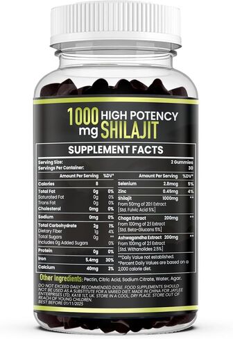 Shilajit Gummies 1400mg with Ashwagandha & Chaga, Fulvic & Humic Acid, Iron & Calcium, 100% Natural Himalayan Shilajit, Supports Energy, Immunity & Mental Clarity, Sugar-Free, 60 Gummies in Saudi Arabia
