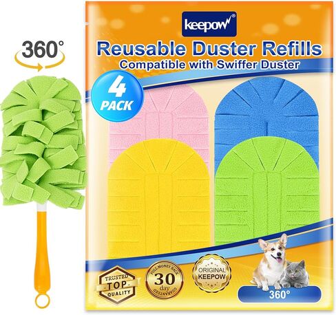 KEEPOW Reusable Duster Refill Compatible with Swiffer Hand Duster, Heavy Duty Duster Refills, 360 Degree Dusters Refills for Cleaning, Ceiling Fan, 4 Pack (Handle is Not Included) in Kuwait
