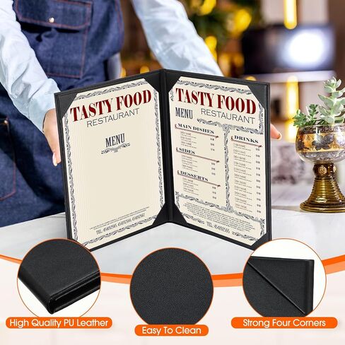 10 Pcs Leather Menu Covers Holders 8.5 x 14 Inches, Waterproof Double View Leather Menu Book Dinner Menu Holder Covers 2 View for Restaurant, Hotel, Bar in Saudi Arabia