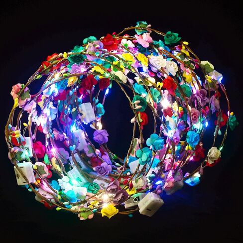 30 Pcs LED Flower Crown Headband,led Headbands,Light Up Flower Headbands for Women,Garlands Glowing Floral Wreath Crowns for Weddings,Halloween,Birthdays,Role-Playing,Beach Parties，Christmas in Saudi Arabia