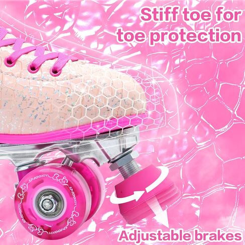 Roller Skates for Women Girls and Kids, Light Up Wheels - Quad Outdoor PU Leather High-Top Design Derby Rollerskates for Beginners Youth Sizes 2 3 4 5 6 7 8 9 10 11 in Kuwait